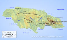Physical map of Jamaica