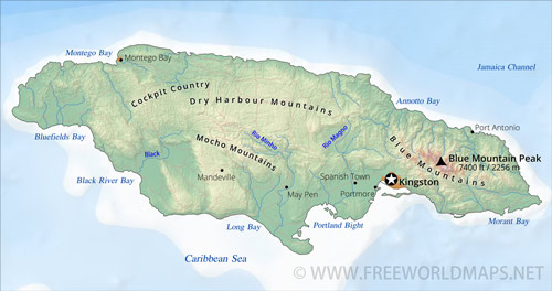 Jamaica physical map