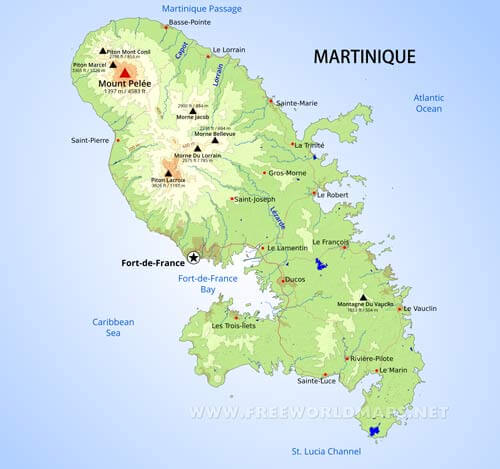 Physical map of Martinique