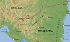 Physical map of Nicaragua