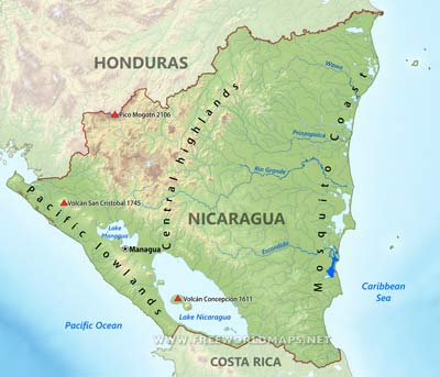Nicaragua physical map