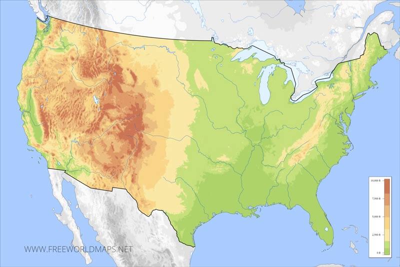 US elevation map