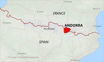 Andorra location between Spain and France Andorra location between Spain and France