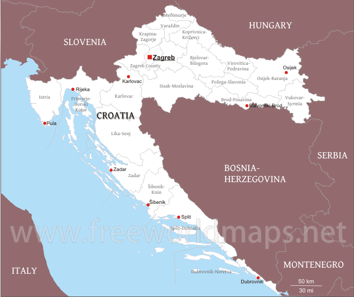 Croatia Political Map Croatia Political Map