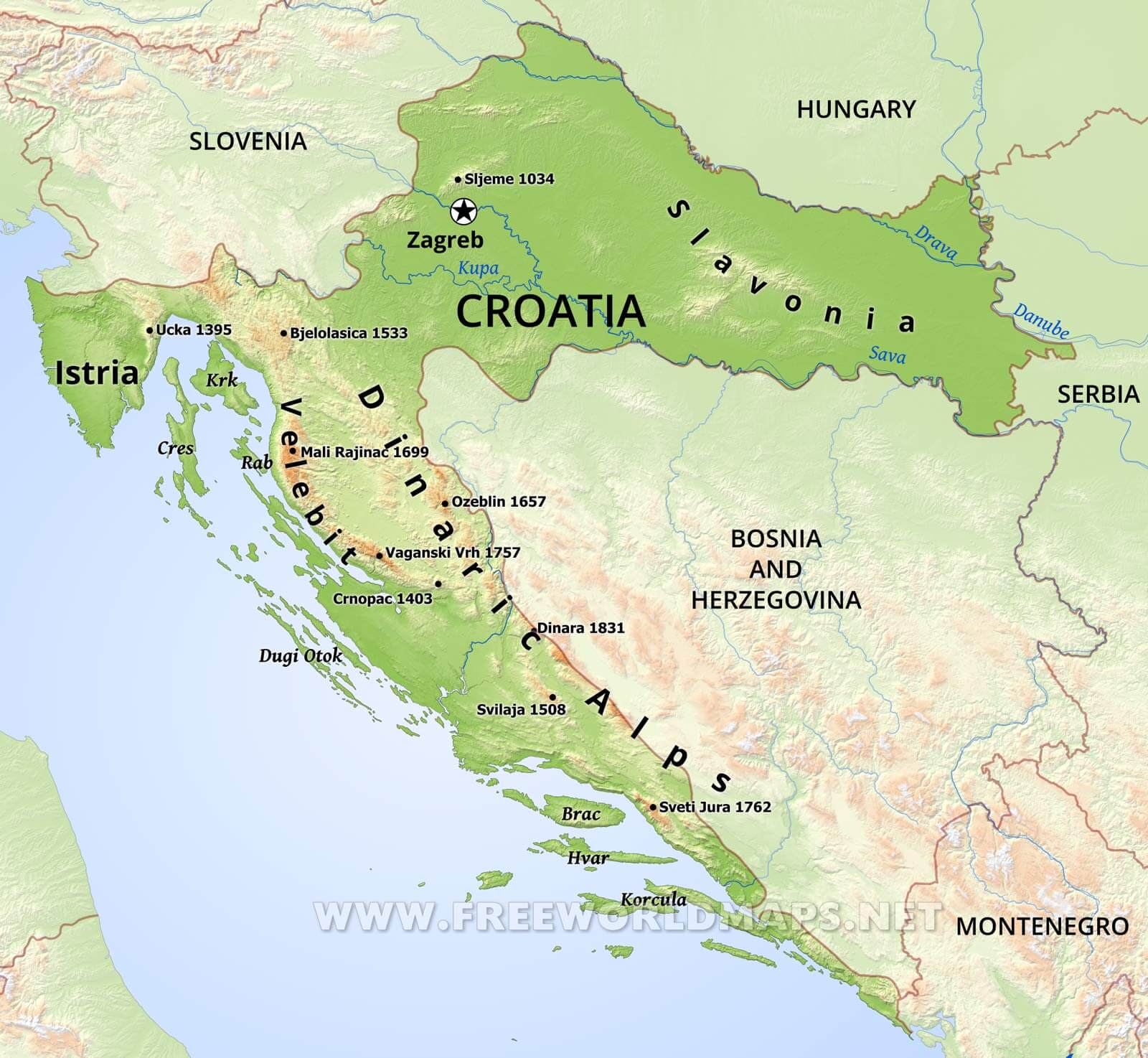 Croatia Physical Map Croatia Physical Map 