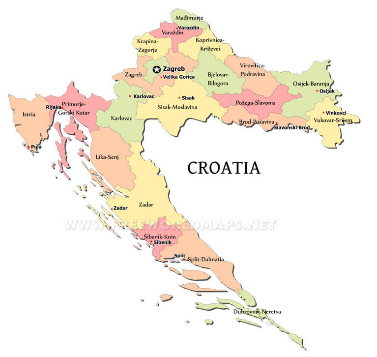 Croatia Political Map Croatia Political Map