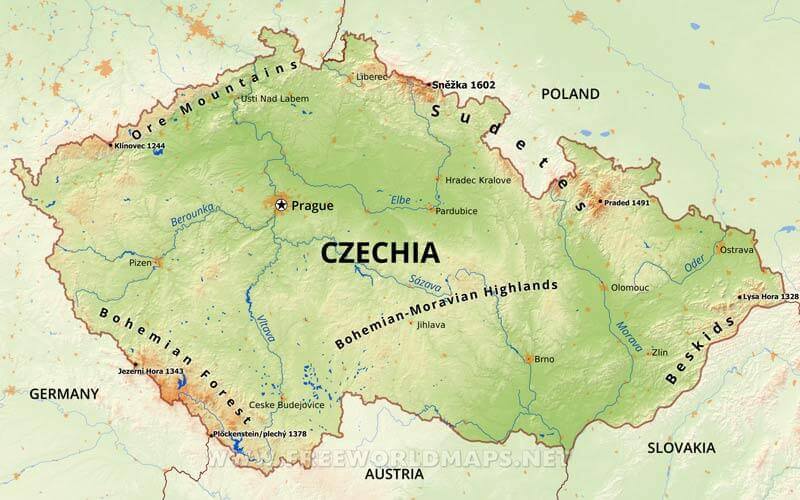 Czechia Physical Map