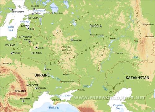 Eastern Europe physical map