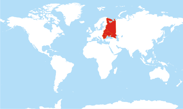 World map Eastern Europe highlighted