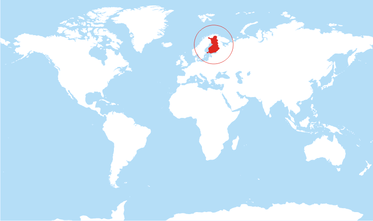 World map Finland highlighted
