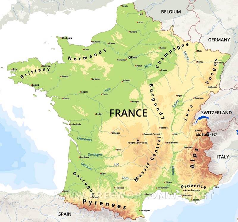 France Physical Map France Physical Map