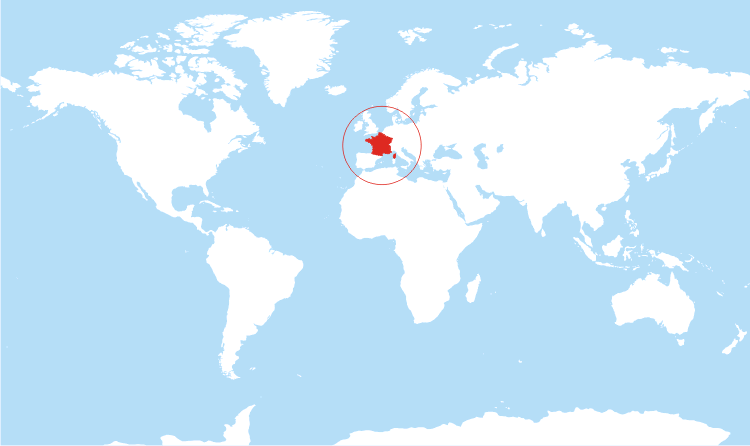 World map France highlighted