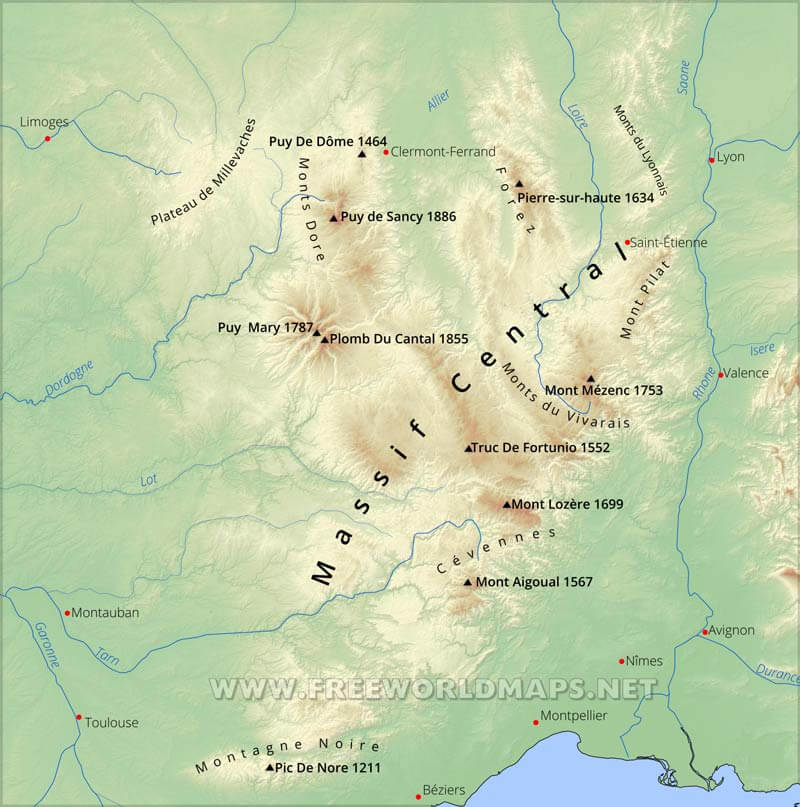 Massif Central map