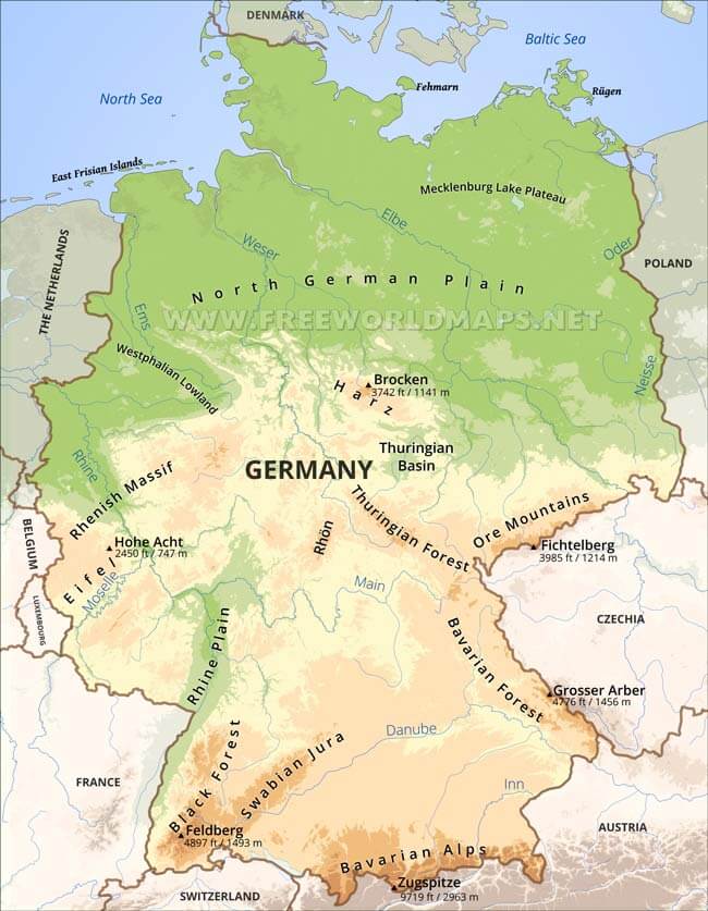 Germany Physical Map Germany Physical Map