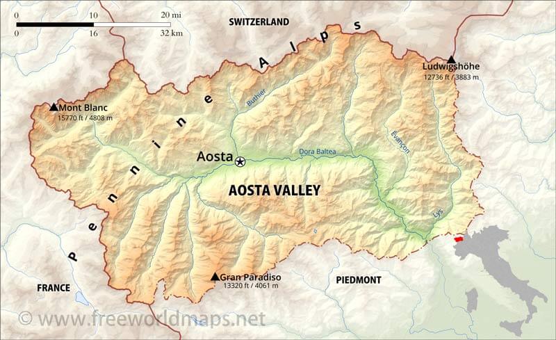 Aosta Valley map Aosta Valley map