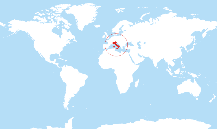 World map Italy highlighted