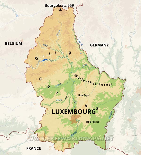 Luxembourg Physical Map Luxembourg Physical Map