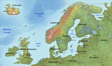 Northern Europe physical map