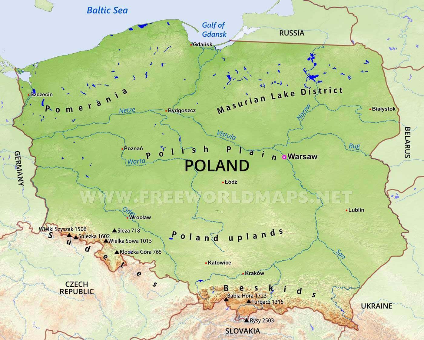 Poland Physical Map Poland Physical Map