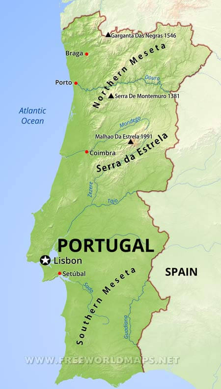 Portugal Physical Map Portugal Physical Map