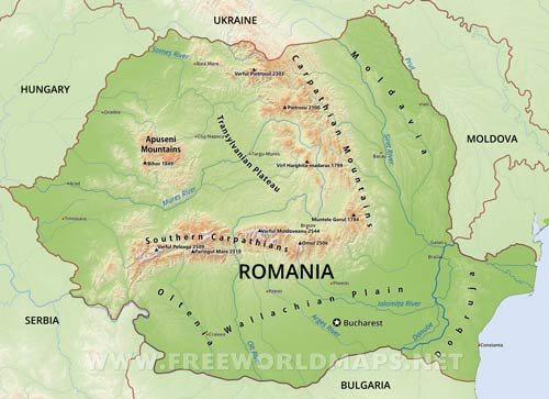 Romania physical map