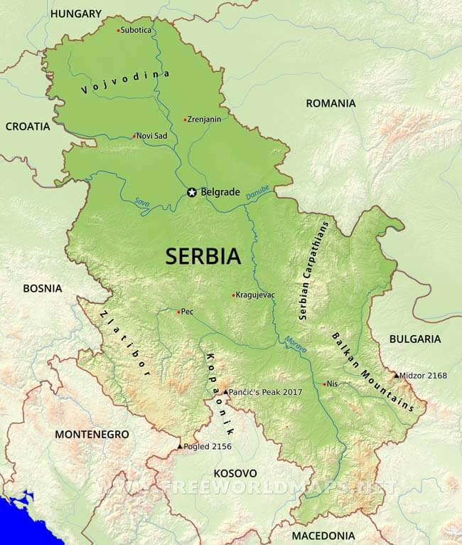 Serbia Physical Map