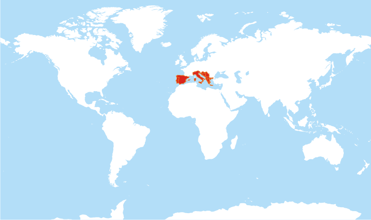 World map Southern Europe highlighted