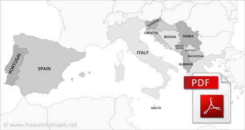 A4 PDF map of Southern Europe b&w