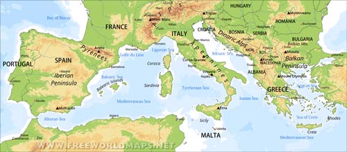 Southern Europe physical map