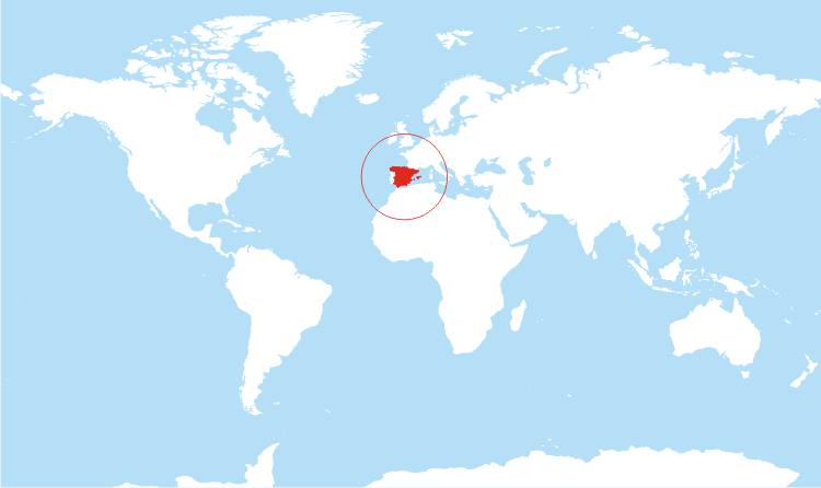 World map Spain highlighted