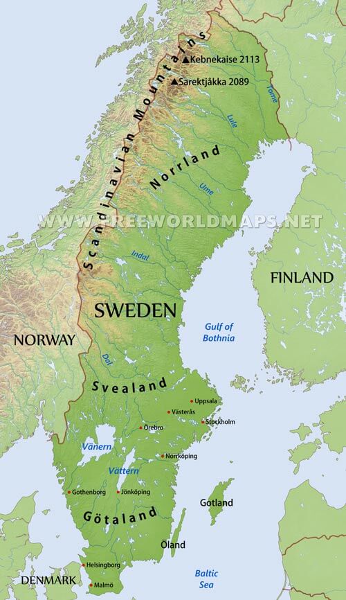 Sweden Physical Map Sweden Physical Map