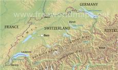 Physical map of Switzerland