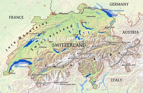 Switzerland physical map