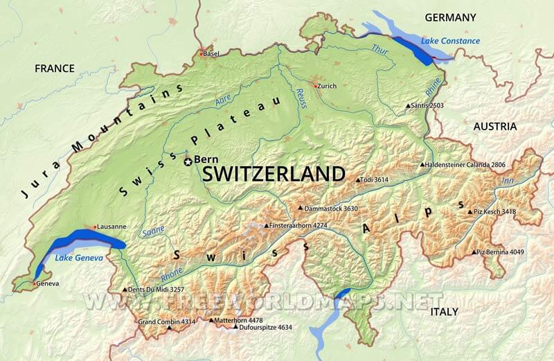 Switzerland Physical Map Switzerland Physical Map