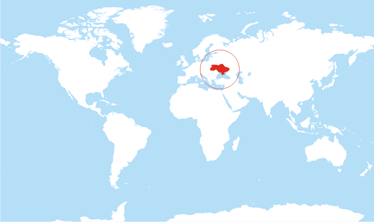 World map Ukraine highlighted World map Ukraine highlighted