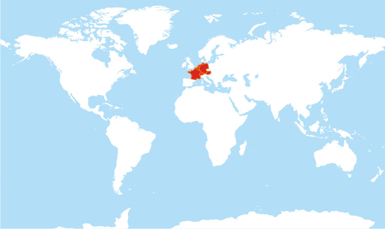 World map Western Europe highlighted