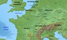 Physical map of Western Europe