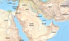 Physical map of Middle East