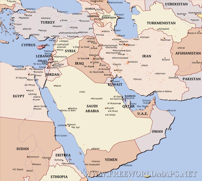 Political map of Middle East