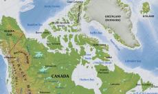 Physical map of Canada