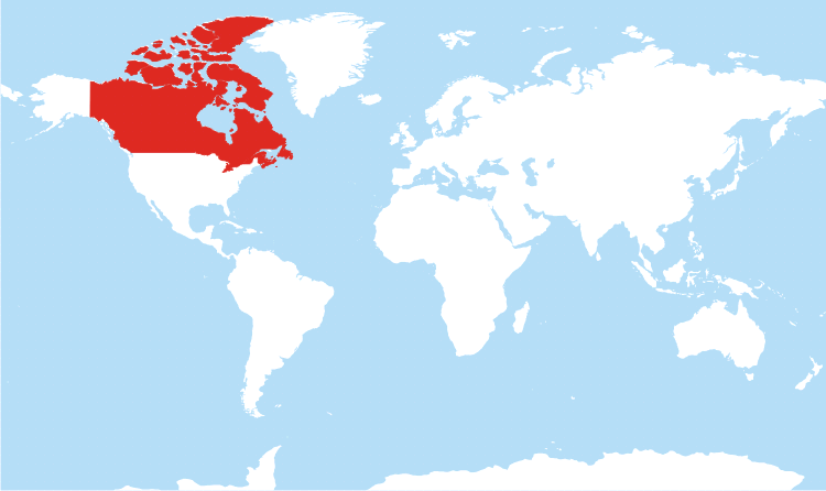 World map Canada highlighted