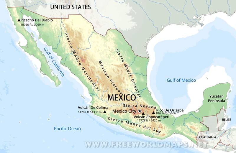 Mexico Physical Map