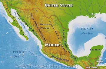 Mexico physical map
