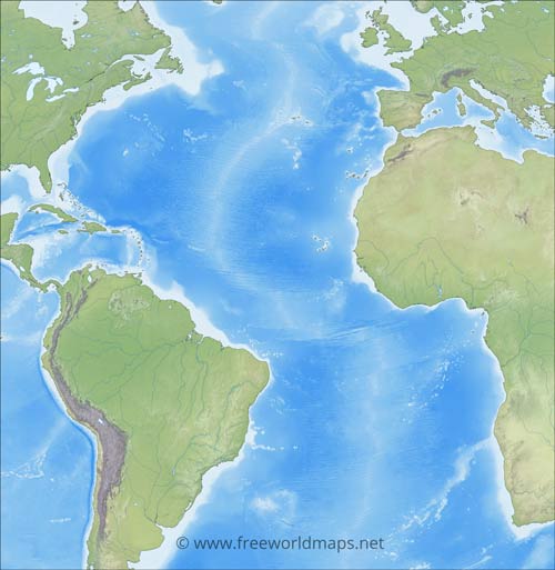 Atlantic Ocean relief map
