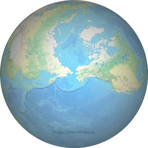 Bering Strait centered globe