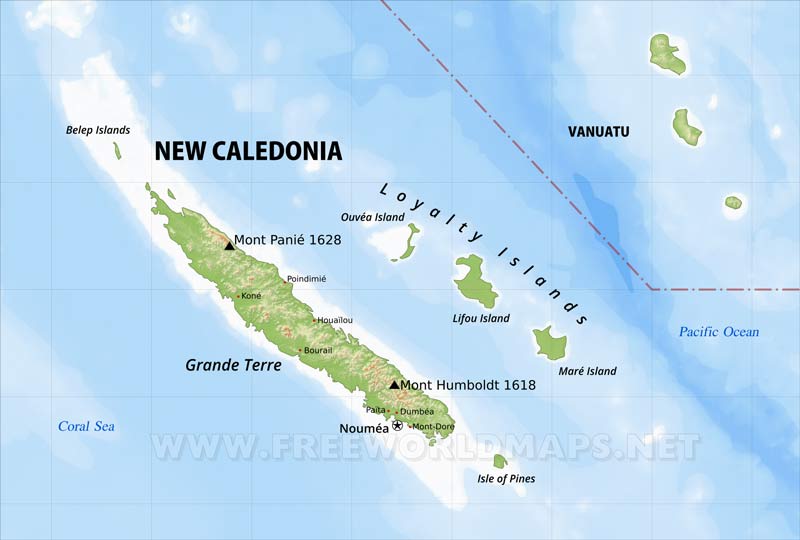 New Caledonia Physical Map