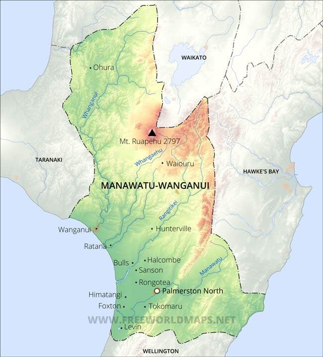 Manawatu-Wanganui map, NZ