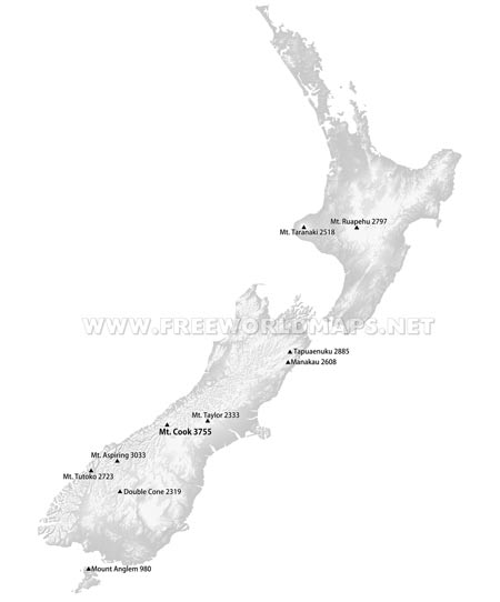 New Zealand peaks and mountains