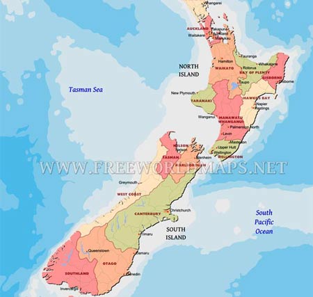 New Zealand political map New Zealand political map