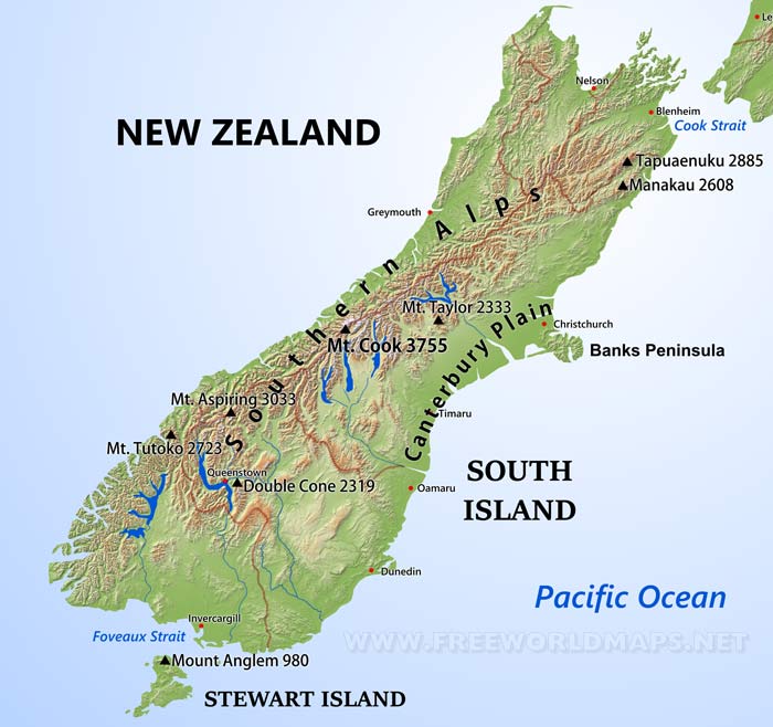 New Zealand South Island map New Zealand South Island map